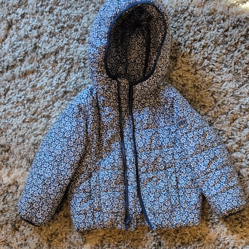GAP Kids Blue and White Floral Puffer Jacket
